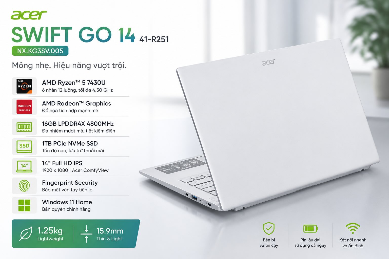 Laptop Acer Swift Go 14 41 R251 (NX.KG3SV.005) Laptop Acer Swift Go 14 41 R251 (NX.KG3SV.005)