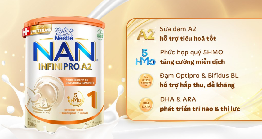 Sữa bột NAN InfiniPro A2 số 1 (đạm quý A2) 800g (0 - 12 tháng)