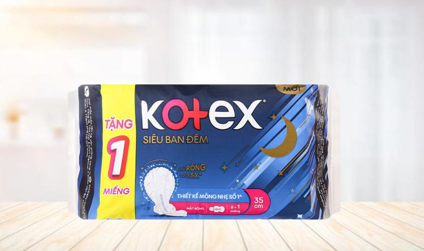 Băng vệ sinh siêu ban đêm Kotex mỏng nhẹ có cánh 8 miếng tặng 1