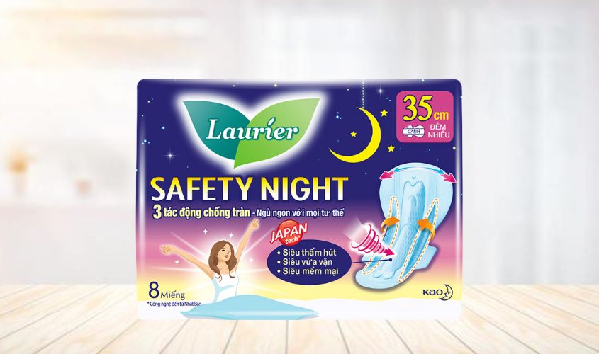 Băng vệ sinh ban đêm Laurier Safety Night chống tràn có cánh 8 miếng