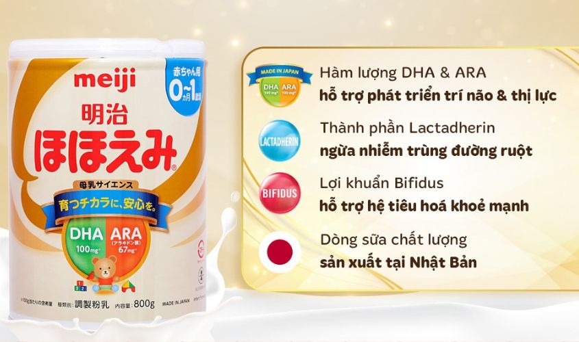 Sữa bột nội địa Nhật Meiji Hohoemi Milk 800g (0 - 12 tháng)