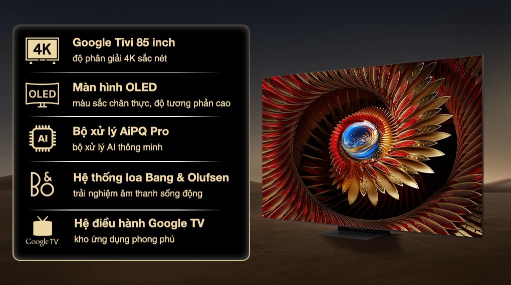 TCL 85c8k sở hữu thiết kế viền mỏng, kích thước màn hình lớn lên đến 85 inch