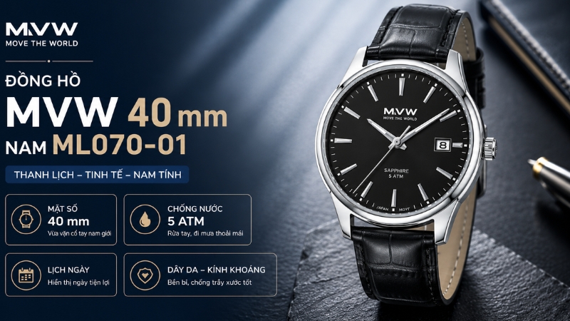 Đồng hồ MVW 40 mm Nam ML070-01 Đồng hồ MVW 40 mm Nam ML070-01