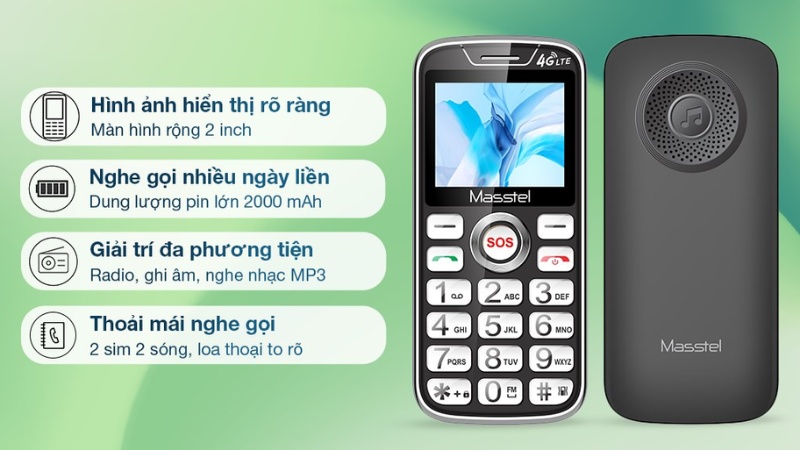 Màn hình 2 inch rõ nét, hỗ trợ 2 SIM