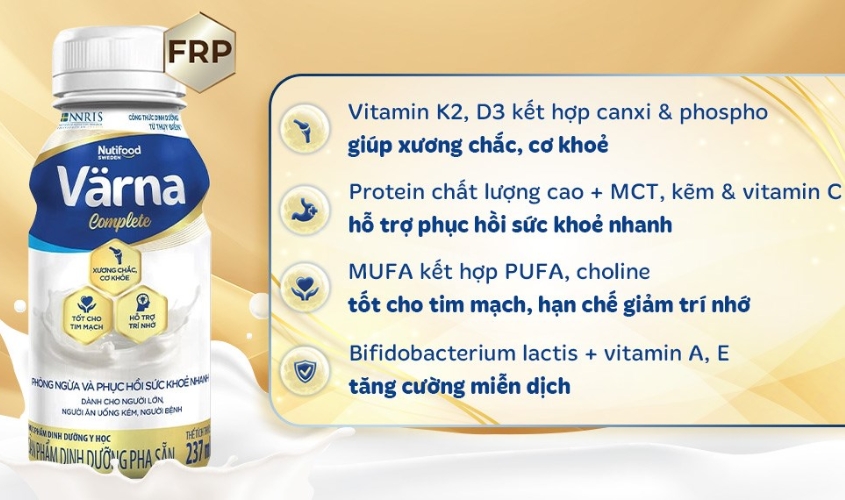 Lốc 6 chai sữa bột người lớn pha sẵn Nutifood Varna Complete hương nhạt thanh 237 ml
