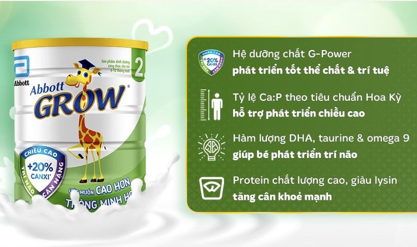 Sữa bột Abbott Grow số 2 hương vani 900g (6 - 12 tháng)