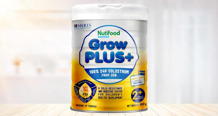 Sữa bột Nutifood GrowPLUS+ vàng 2+ (sữa non) hương vani 800g (từ 2 tuổi)