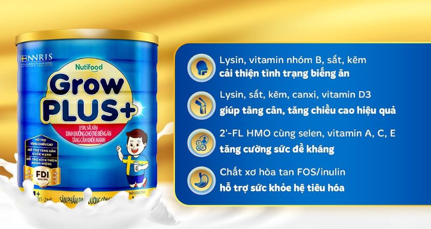 Sữa bột Nutifood GrowPLUS+ xanh 1+ hương vani 1.5 kg (1 - 2 tuổi) giúp tăng cân