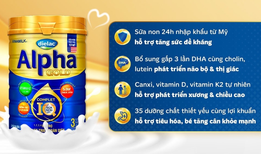Sữa bột Dielac Alpha Gold IQ số 3 (sữa non) 850g (1 - 2 tuổi)