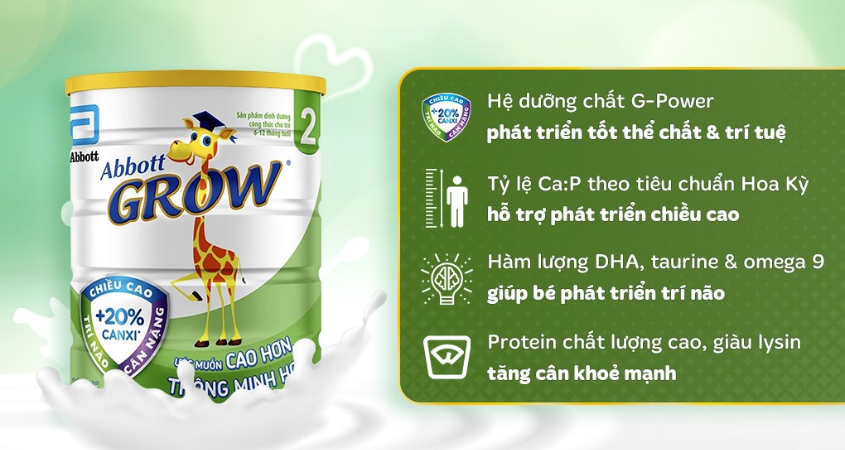 Sữa bột Abbott Grow số 2 hương vani 900g (6 - 12 tháng)
