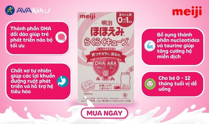 Sữa bột nội địa Nhật dạng thanh Meiji Hohoemi Raku Raku Cube 810g (0 - 12 tháng)