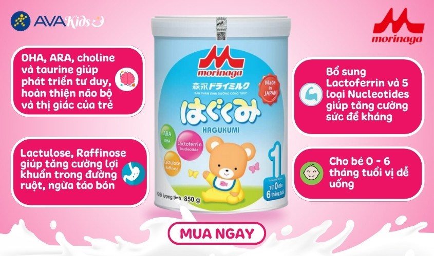 Sữa bột Morinaga Hagukumi số 1 850g (0 - 6 tháng)