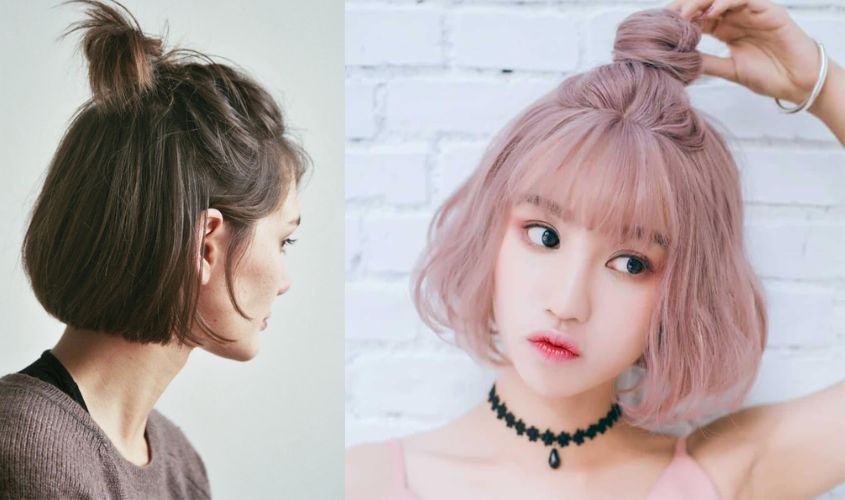 Kiểu tóc nửa đầu búi củ tỏi cho bé