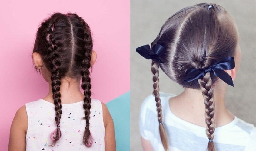 Kiểu tết tóc 2 bên cho bé