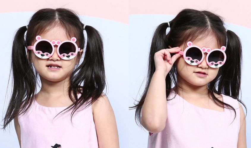 Kiểu tóc cột cao 2 bên kết hợp với mắt kính thời trang Trẻ em Kitten 22039-C6