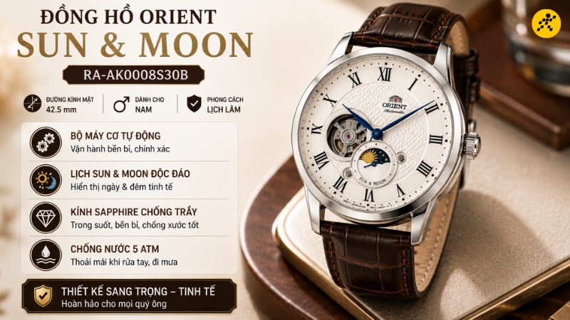 Đồng hồ Orient Sun & Moon 42.5 mm Nam RA-AK0008S30B Đồng hồ Orient Sun & Moon 42.5 mm Nam RA-AK0008S30B