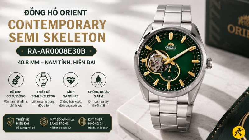 Đồng hồ Orient Contemporary Semi Skeleton 40.8 mm Nam RA-AR0008E30B Đồng hồ Orient Contemporary Semi Skeleton 40.8 mm Nam RA-AR0008E30B