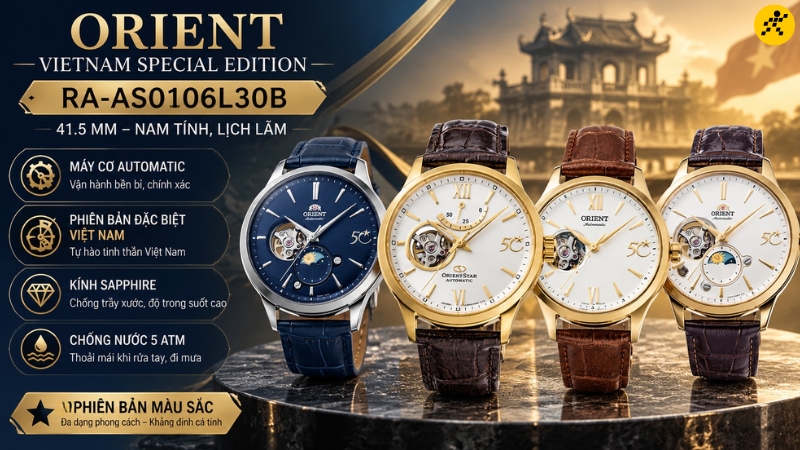 Đồng hồ Orient Vietnam Special Edition 41.5 mm Nam RA-AS0106L30B Đồng hồ Orient Vietnam Special Edition 41.5 mm Nam RA-AS0106L30B