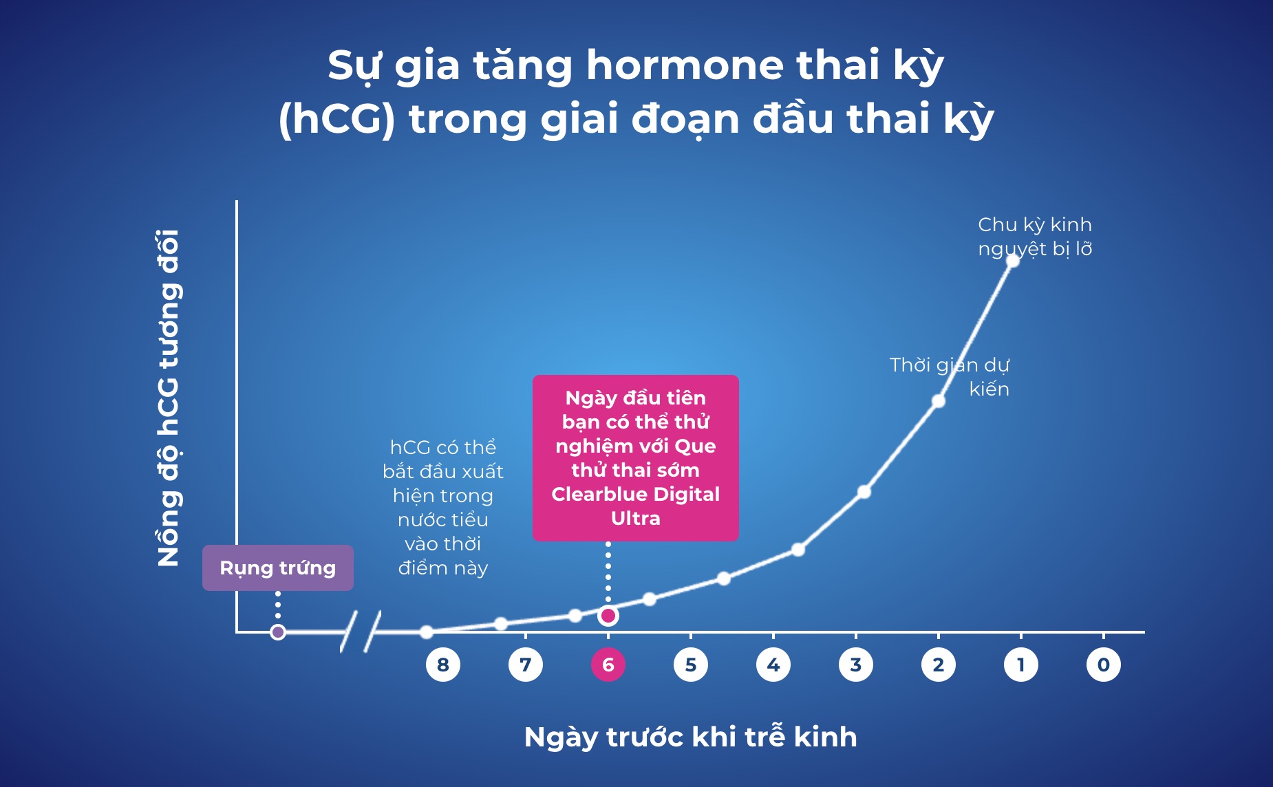 Mức hCG trong nước tiểu tăng lên trong giai đoạn đầu của thai kỳ ở biểu đồ bên dưới.  