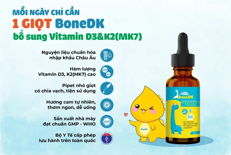 Siro Herbland Healthza BoneDK D3+K2 hỗ trợ hấp thu canxi 30 ml (từ 6 tháng) dạng drop