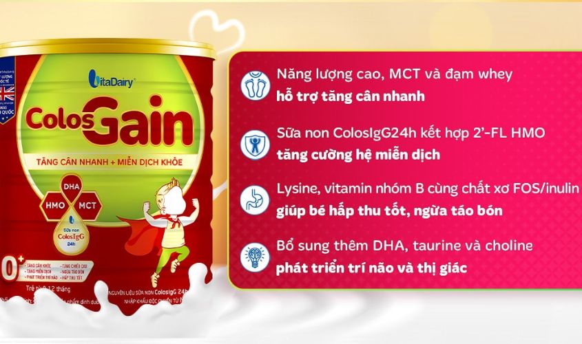 Sữa bột Colos Gain 0+ (sữa non) hương vani 800g (0 - 12 tháng)