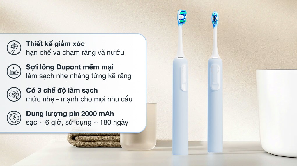 Bàn chải điện Xiaomi Blue GL có thiết kế nhỏ gọn, thanh lịch, đa dạng chức năng tiện lợi