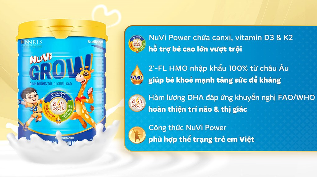 Sữa bột Nutifood NuVi Grow số 4 hương vani 900g (từ 2 tuổi)