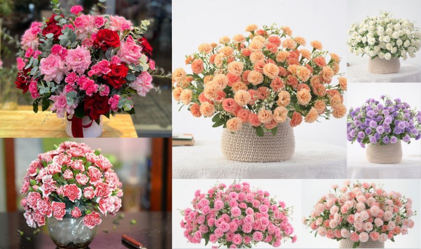 Cách cắm hoa cẩm chướng bình thấp tỏa tròn