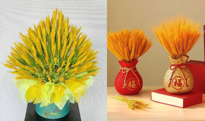 Cắm hoa lúa mạch trong bình thấp mút xốp độc đáo