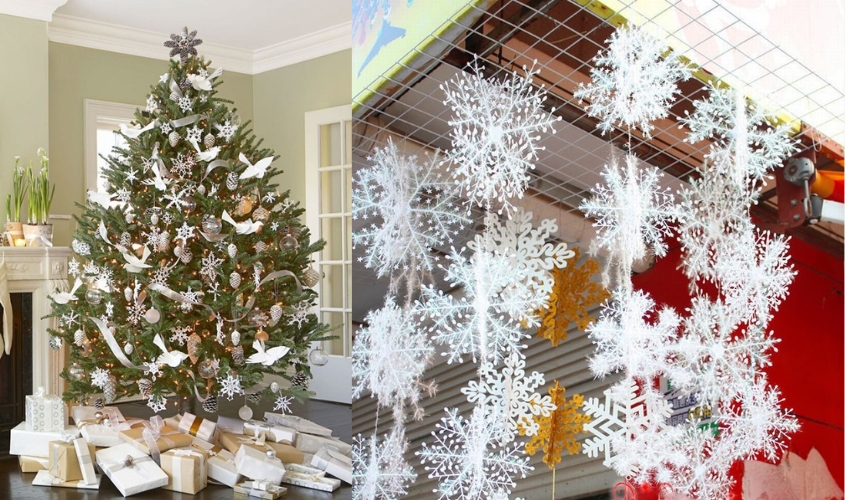 Trang trí cấy thông noel với những bông tuyết xinh đẹp