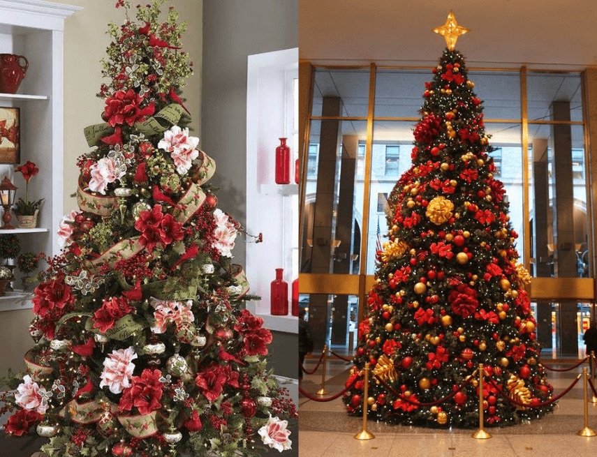 Trang trí cây thông Noel với màu đỏ đem lại sự may mắn
