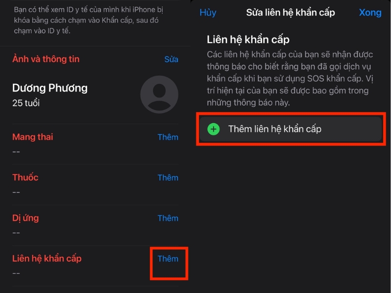 Chọn Thêm liên hệ khẩn cấp