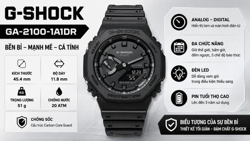 Đồng hồ G-Shock 2100 45.4 mm Nam GA-2100-1A1DR