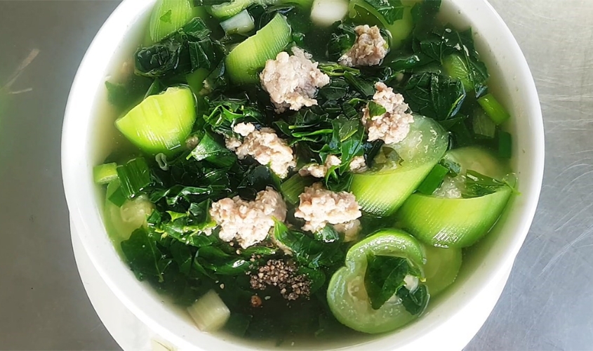 Canh mướp nấu rau ngọt, thịt bằm