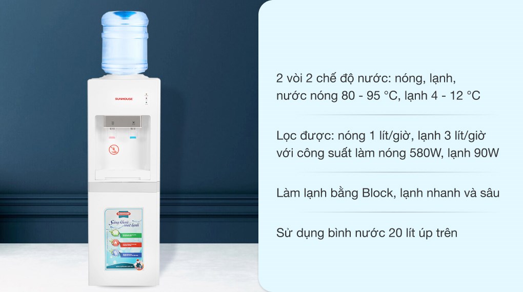 Cây nước nóng lạnh Sunhouse SHD9612 670W có khoang lạnh giúp bảo quản đồ tiện lợi