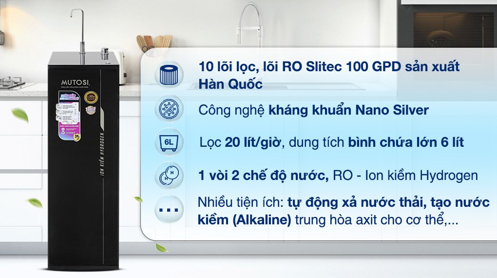 Máy Lọc Nước RO Ion Kiềm Hydrogen Mutosi MP-S1001H đanh kinh doanh tại Điện máy XANH có giá 8.390.000 đồng (Giá cập nhật 11/04/2025)