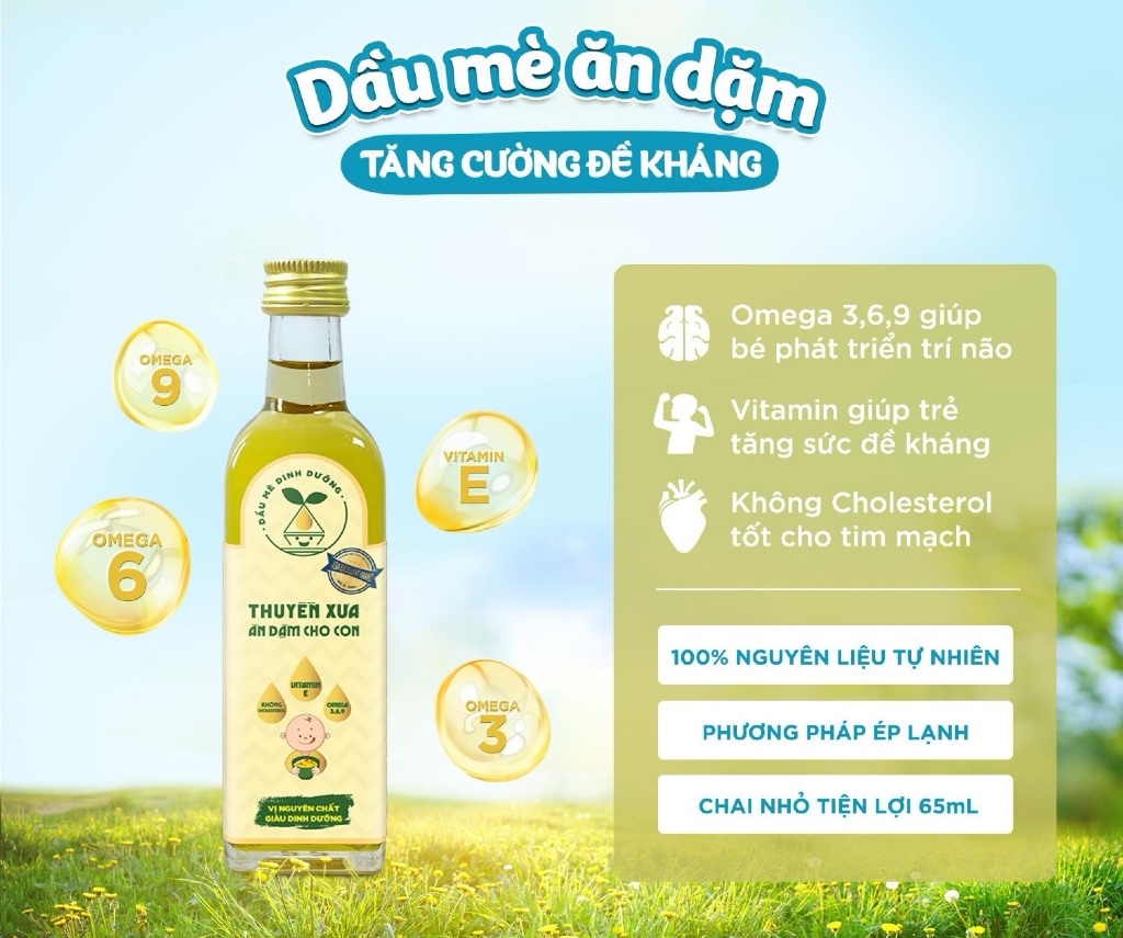 Dùng dầu mè Thuyền Xưa ăn dặm cho bé 65ml kích thích bé ăn ngon