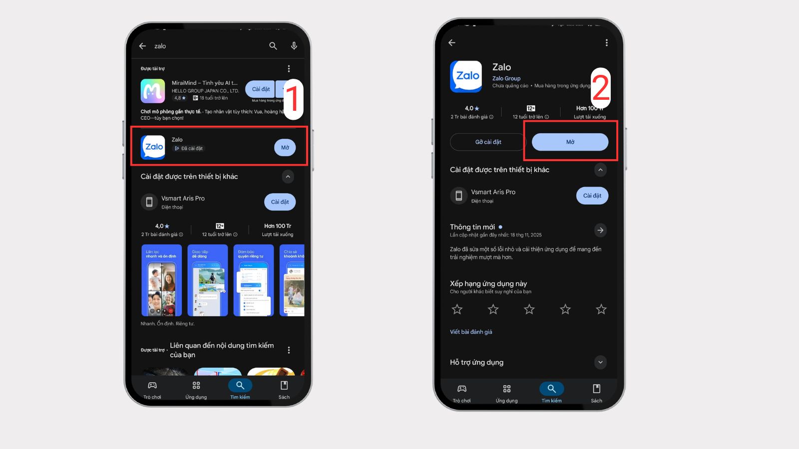 Chờ c&agrave;i đặt xong sau đ&oacute; bấm Mở