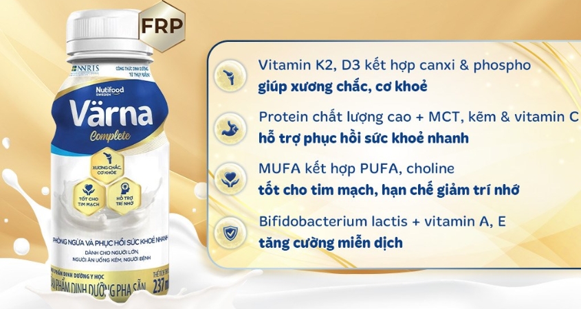 Lốc 6 chai sữa bột người lớn pha sẵn Nutifood Varna Complete hương nhạt thanh 237 ml