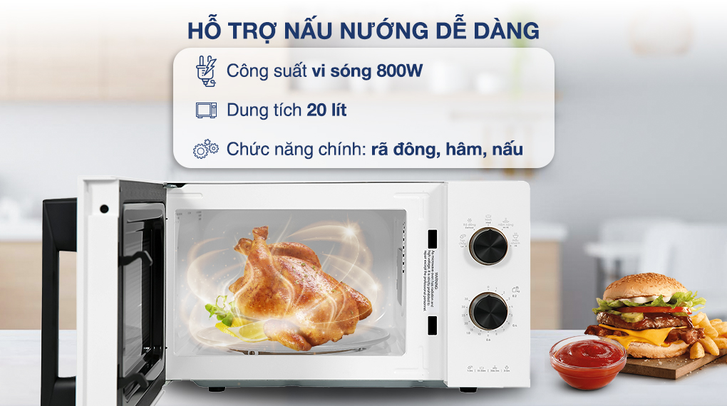 Lò vi sóng Electrolux EMM20K22W 20 lít giúp hâm nóng thức ăn hiệu quả