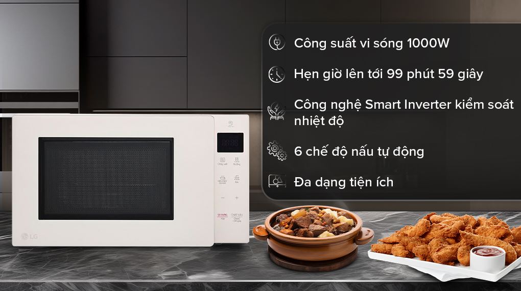 Lò vi sóng LG MS2535GIK 25 lít thiết kế hiện đại với công nghệ Smart Inverter