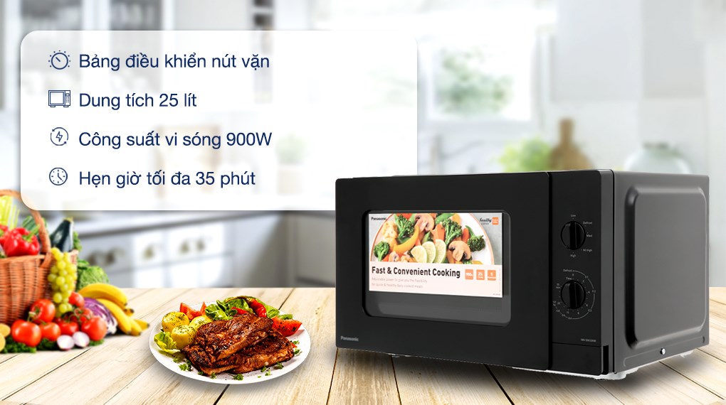 Lò vi sóng Panasonic NN-SM33NBYUE 25 lít sở hữu công suất cao giúp nấu nướng hiệu quả