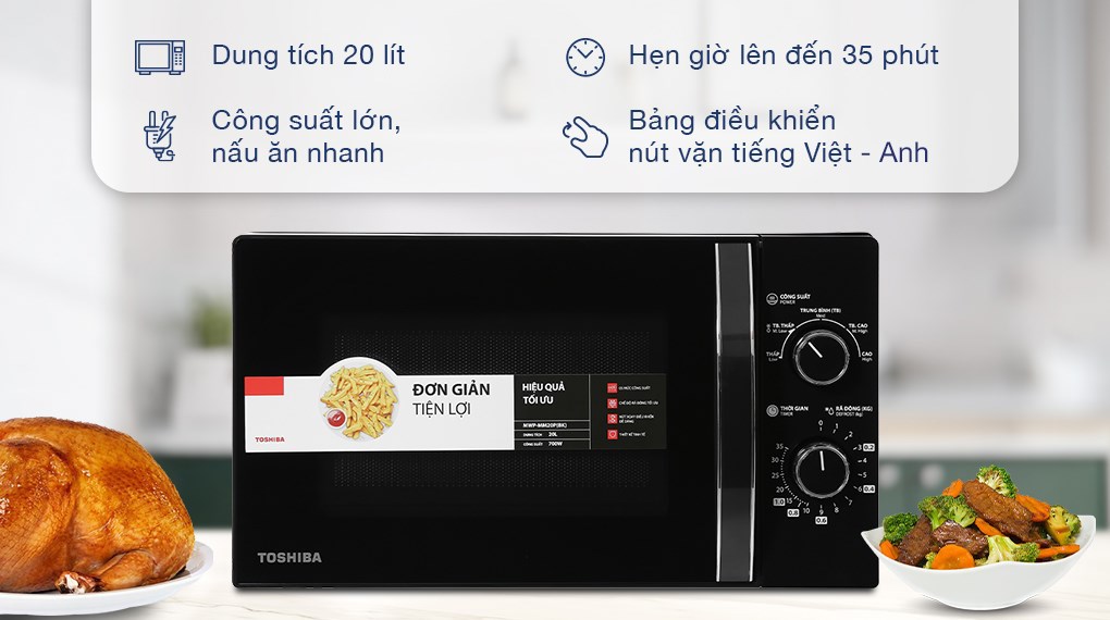 Lò vi sóng Toshiba MWP-MM20P(BK) thiết kế đơn giản, dễ sử dụng và an toàn