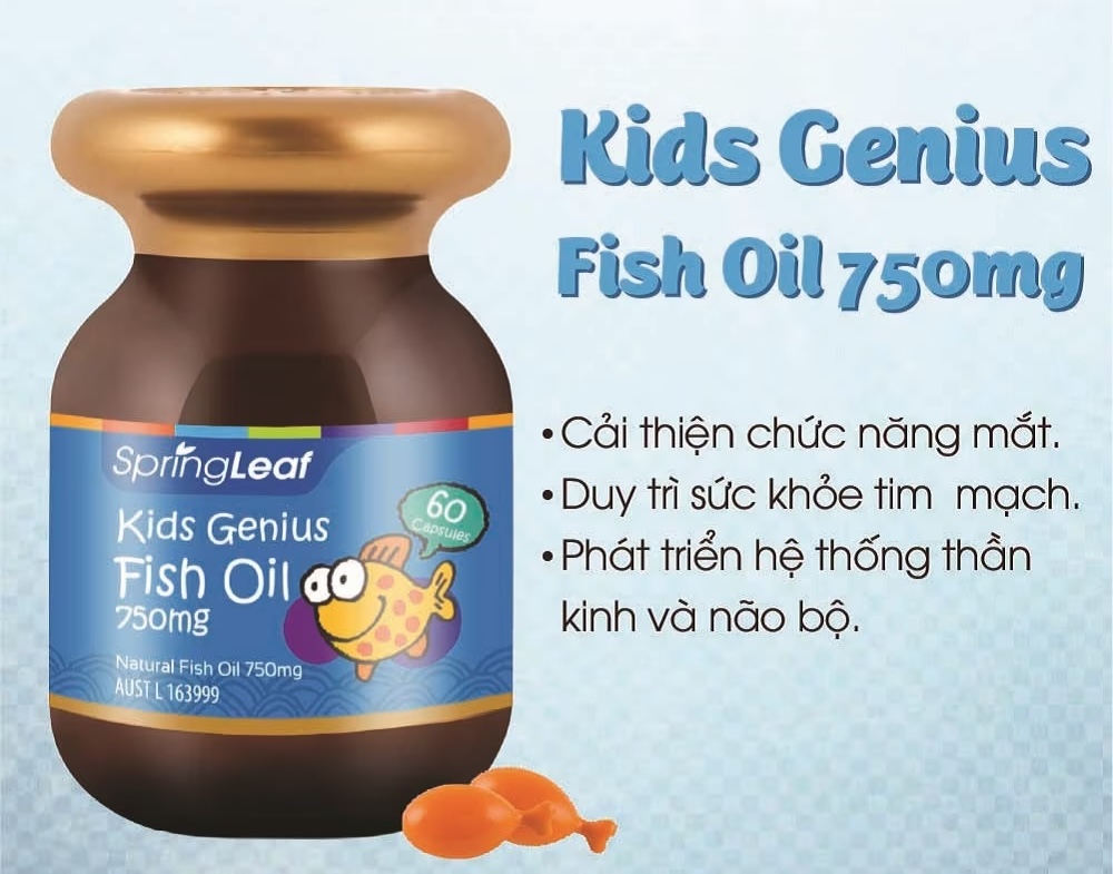 SpringLeaf Kids Genius Fish Oil hỗ trợ não bộ và thị giác hương cam, 120 viên dạng viên (từ 1 tuổi)