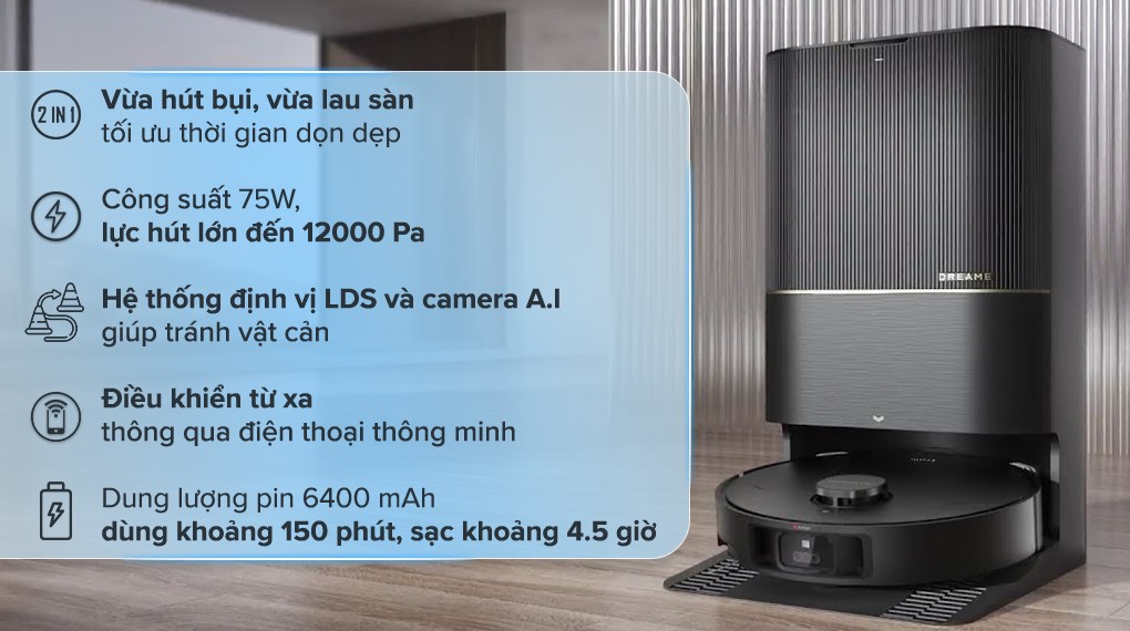 Robot hút bụi lau nhà Dreame X40 Ultra sang trọng với sắc đen huyền bí 