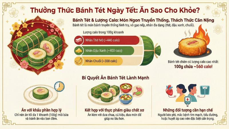 Infographic - Thưởng thức bánh Tét ngày Tết, ăn sao cho khoẻ?