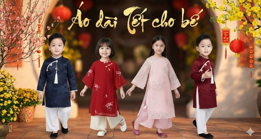 Mẫu áo dài đón Tết 2026 cho bé Mẫu áo dài đón Tết 2026 cho bé