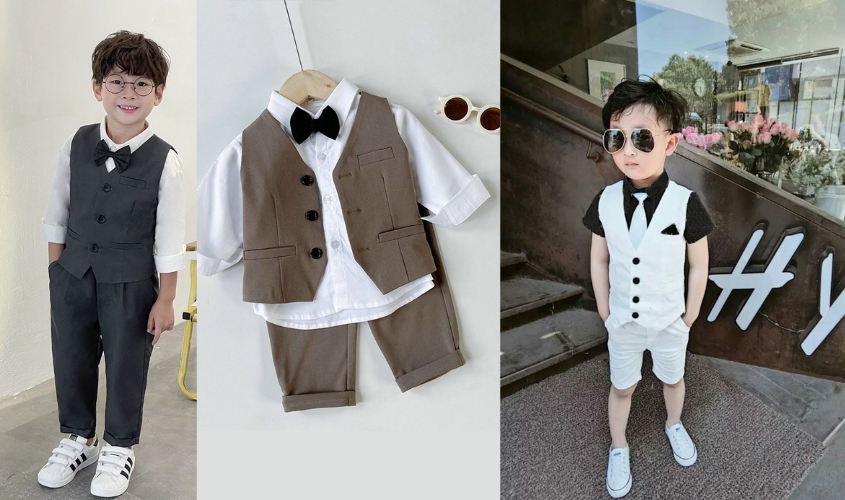 Phối áo gile cho bé trai đáng yêu