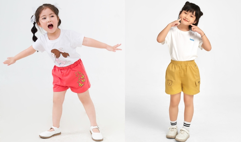 Phối đồ Tết năng động cho bé với áo thun và quần ngắn