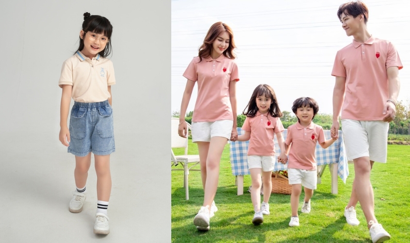 Áo polo kết hợp cùng chân váy cho bé đi chơi Tết